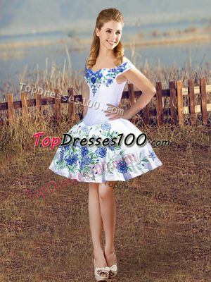 Flare Mini Length White Prom Party Dress Off The Shoulder Sleeveless