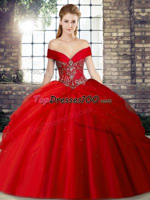 Sleeveless Brush Train Lace Up Beading and Pick Ups 15 Quinceanera Dress