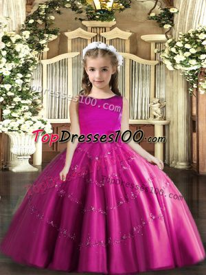 Fuchsia Sleeveless Beading Floor Length Child Pageant Dress