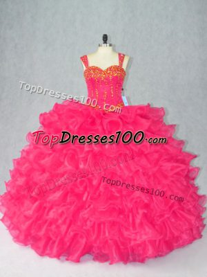 Shining Organza Sleeveless Floor Length Sweet 16 Quinceanera Dress and Beading and Ruffles