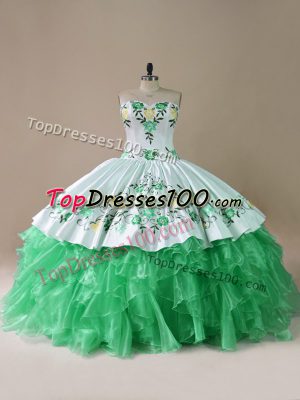 Sleeveless Embroidery Lace Up Sweet 16 Dress with Green Brush Train