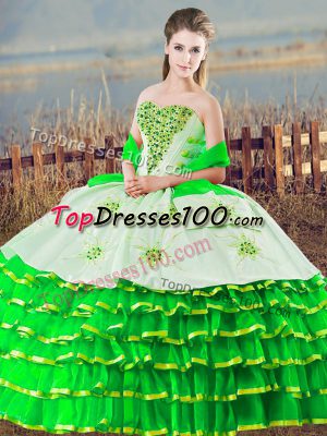 Stylish Beading and Ruffled Layers Quinceanera Dresses Green Lace Up Sleeveless Floor Length