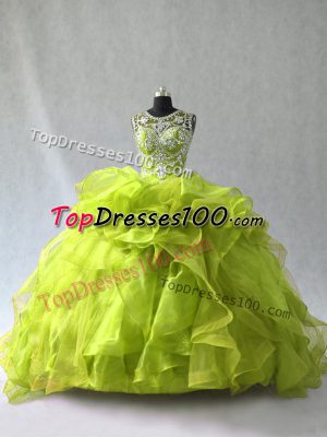 Amazing Floor Length Lace Up Vestidos de Quinceanera Yellow Green for Sweet 16 and Quinceanera with Beading and Ruffles