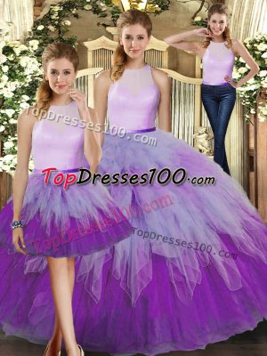 Colorful Multi-color Organza Backless Vestidos de Quinceanera Sleeveless Floor Length Ruffles