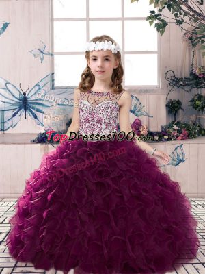 Sleeveless Beading and Ruffles Lace Up Child Pageant Dress