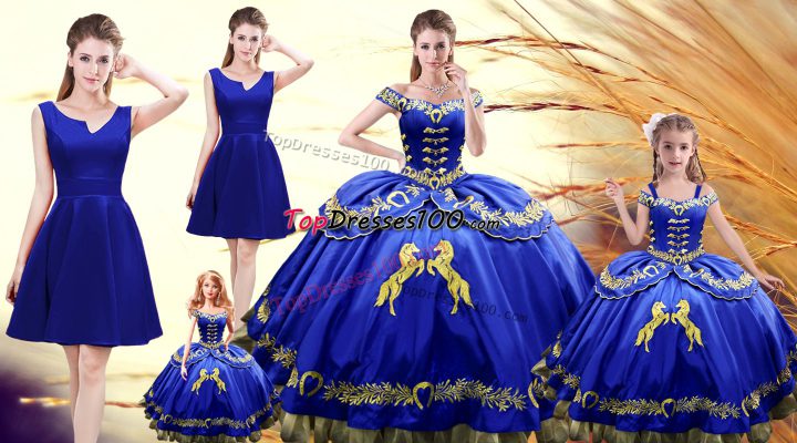 Royal Blue Sleeveless Satin Lace Up Quinceanera Dress for Sweet 16 and Quinceanera