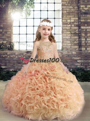 Peach Scoop Lace Up Beading Pageant Gowns For Girls Sleeveless