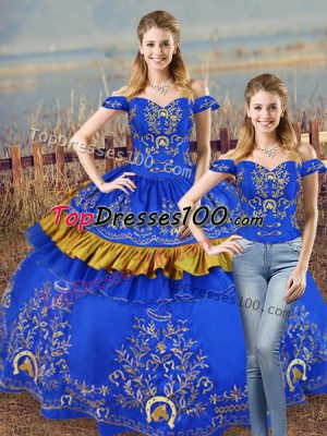Sleeveless Embroidery and Ruffled Layers Lace Up 15 Quinceanera Dress