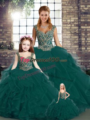 Sleeveless Lace Up Floor Length Beading and Ruffles Sweet 16 Dresses