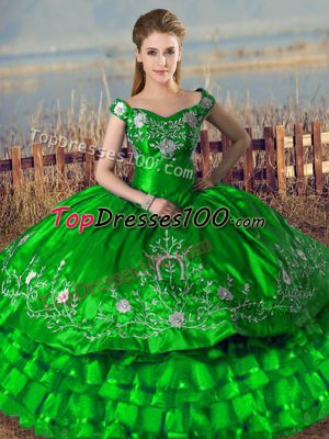 Green Sleeveless Floor Length Embroidery and Ruffled Layers Lace Up Sweet 16 Quinceanera Dress