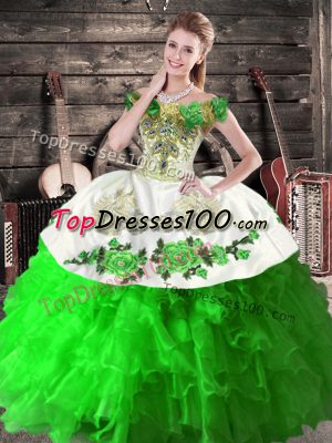 Clearance Sleeveless Organza Floor Length Lace Up Quinceanera Dress in Green with Embroidery and Ruffles