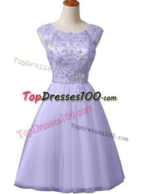 Hot Sale Lavender Tulle Zipper Scoop Sleeveless Mini Length Beading