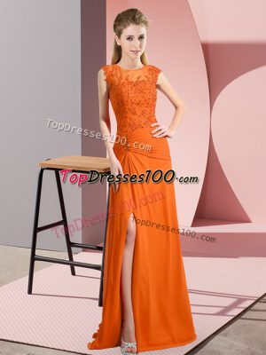 Scoop Sleeveless Chiffon Beading Zipper