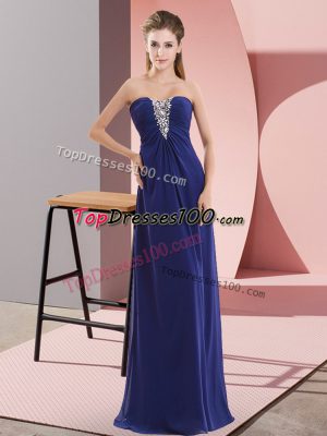 Sleeveless Chiffon Floor Length Zipper Prom Dresses in Royal Blue with Beading
