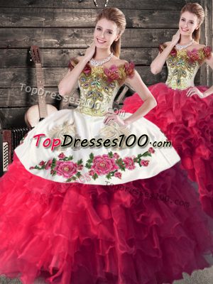 Sleeveless Lace Up Floor Length Embroidery and Ruffles Quinceanera Dresses