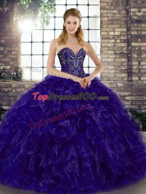 Purple Sweetheart Neckline Beading and Ruffles Sweet 16 Dresses Sleeveless Lace Up