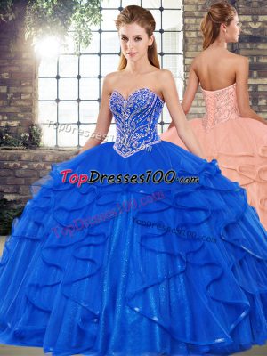 Smart Tulle Sleeveless Floor Length Quince Ball Gowns and Beading and Ruffles