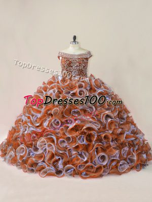 Free and Easy Off The Shoulder Sleeveless Organza 15th Birthday Dress Beading and Ruffles Court Train