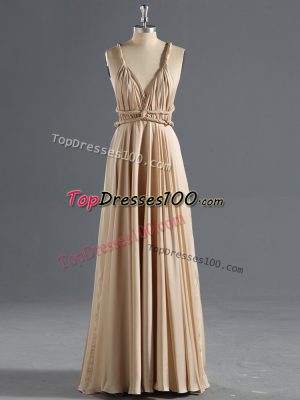 Traditional Floor Length Champagne Prom Evening Gown Straps Sleeveless Criss Cross