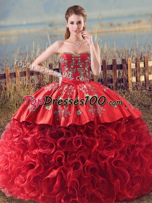 Glamorous Sleeveless Brush Train Lace Up Embroidery and Ruffles 15 Quinceanera Dress
