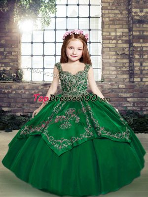 Dark Green Sleeveless Tulle Lace Up Little Girls Pageant Gowns for Party and Military Ball and Wedding Party