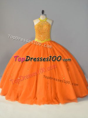 Floor Length Ball Gowns Sleeveless Orange Sweet 16 Dress Lace Up