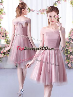 Colorful Pink Lace Up Off The Shoulder Belt Quinceanera Court Dresses Tulle Sleeveless