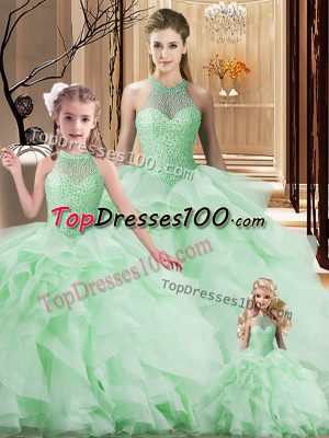 Organza Sleeveless Ball Gown Prom Dress Brush Train and Beading and Ruffles