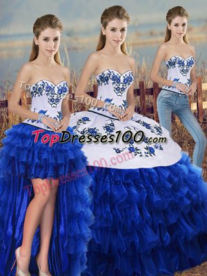 Sumptuous Sweetheart Sleeveless Organza Sweet 16 Dresses Embroidery and Ruffled Layers and Bowknot Lace Up