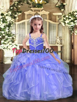 Beading and Ruffles Kids Formal Wear Lavender Lace Up Sleeveless Floor Length