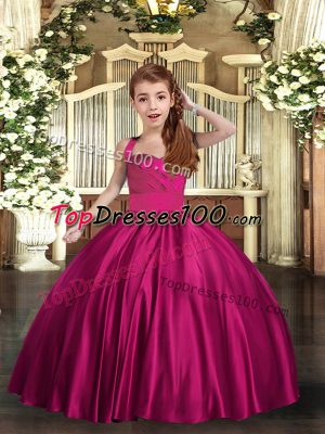 Enchanting Fuchsia Sleeveless Floor Length Ruching Lace Up Glitz Pageant Dress