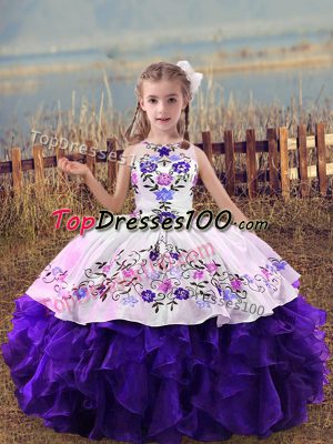 Scoop Sleeveless Lace Up Kids Formal Wear Purple Organza