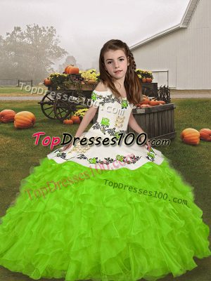 Best Organza Straps Sleeveless Lace Up Embroidery and Ruffles Pageant Gowns For Girls in
