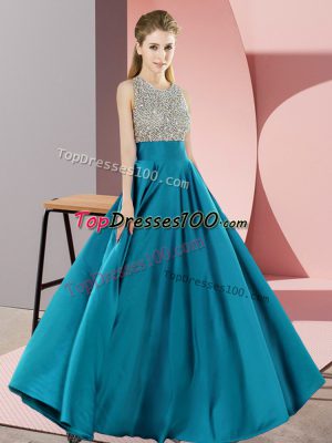 Teal Prom Dress Prom and Party with Beading Scoop Sleeveless Backless