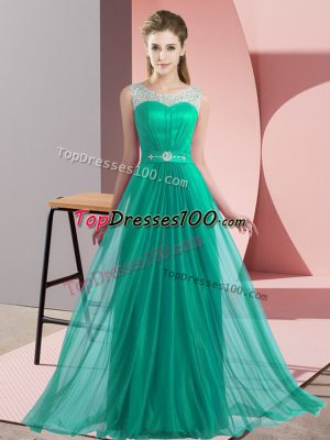 Nice Sleeveless Lace Up Floor Length Beading Bridesmaid Dress