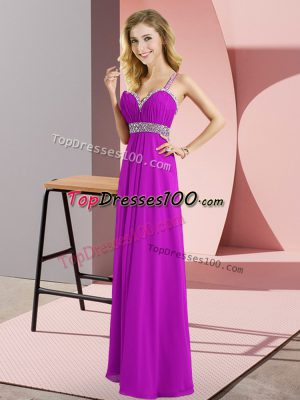Purple Prom and Party with Beading Straps Sleeveless Criss Cross