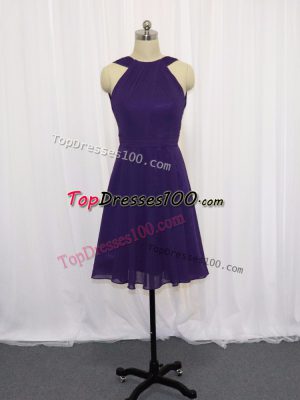Dramatic Purple Sleeveless Ruching Knee Length Prom Dress
