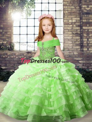 Best Straps Sleeveless Organza Little Girl Pageant Dress Beading and Ruffled Layers Lace Up