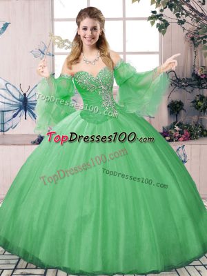 Sweetheart Long Sleeves Lace Up Quinceanera Gown Green Tulle