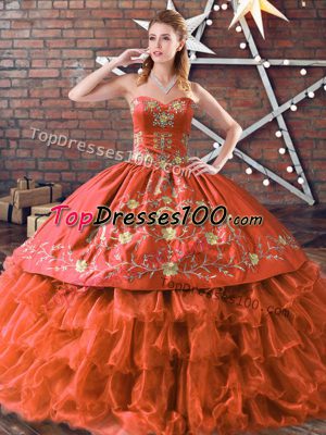 Floor Length Ball Gowns Sleeveless Rust Red Sweet 16 Quinceanera Dress Lace Up