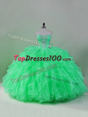 Custom Fit Green Sweet 16 Dresses Sweet 16 and Quinceanera with Beading and Ruffles Sweetheart Sleeveless Lace Up