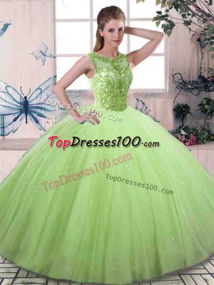 Ball Gowns Scoop Sleeveless Tulle Floor Length Lace Up Beading Sweet 16 Dresses