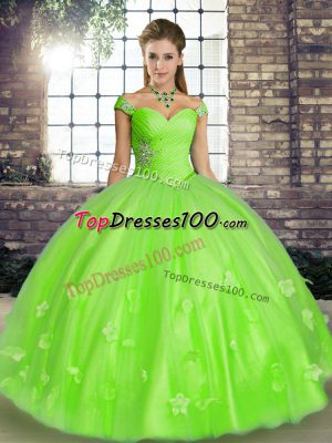 Ball Gowns Quinceanera Gown Off The Shoulder Tulle Sleeveless Floor Length Lace Up