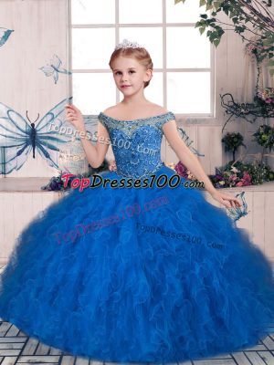 Sleeveless Beading and Ruffles Lace Up Kids Formal Wear