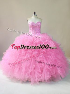 Floor Length Ball Gowns Sleeveless Baby Pink Quince Ball Gowns Lace Up