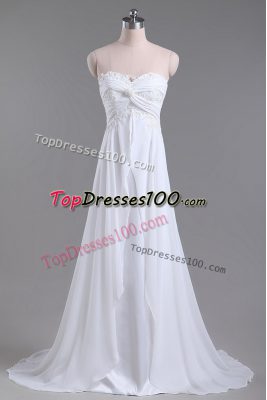 Fine Sleeveless Brush Train Lace Up Beading and Lace Wedding Gowns