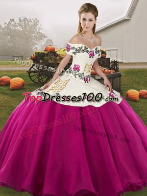 Delicate Fuchsia Sleeveless Embroidery Floor Length Quinceanera Dresses