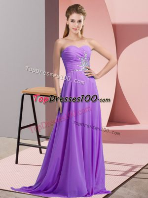 Excellent Lavender Sleeveless Chiffon Prom Dress for Prom and Party and Military Ball