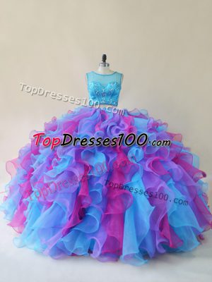 Organza Sleeveless Floor Length 15 Quinceanera Dress and Beading and Ruffles