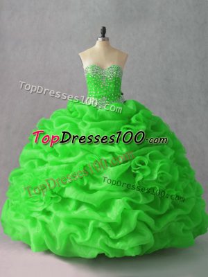 Lace Up Sweetheart Beading and Hand Made Flower Quinceanera Dress Organza Sleeveless